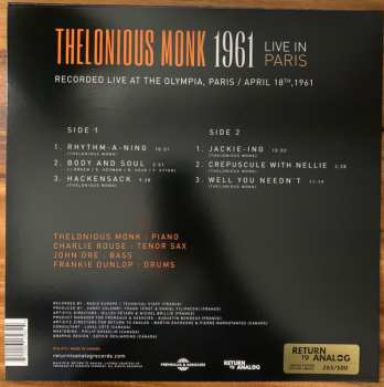 LP Thelonious Monk: 1961 Live In Paris LTD | NUM | CLR