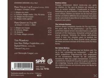 CD Trio Wanderer: Johannes Brahms - Piano Quartet Op.60/Piano Trio Op.8