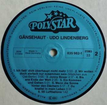 LP Udo Lindenberg: Gänsehaut