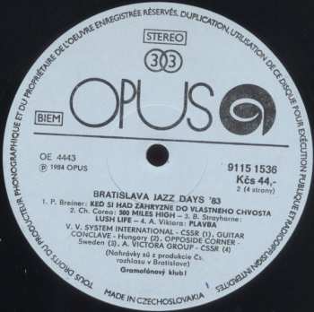 2LP Various: Bratislava Jazz Days 1983
