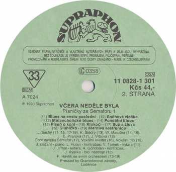 LP Various: Včera Neděle Byla (Písničky Ze Semaforu 1)