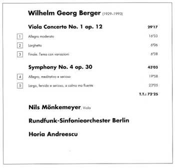 CD Rundfunk-Sinfonieorchester Berlin: Viola Concerto • Symphony 4